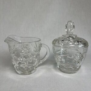 Anchor Hocking Prescut Clear Star of David Covered Sugar Bowl and Creamer Set